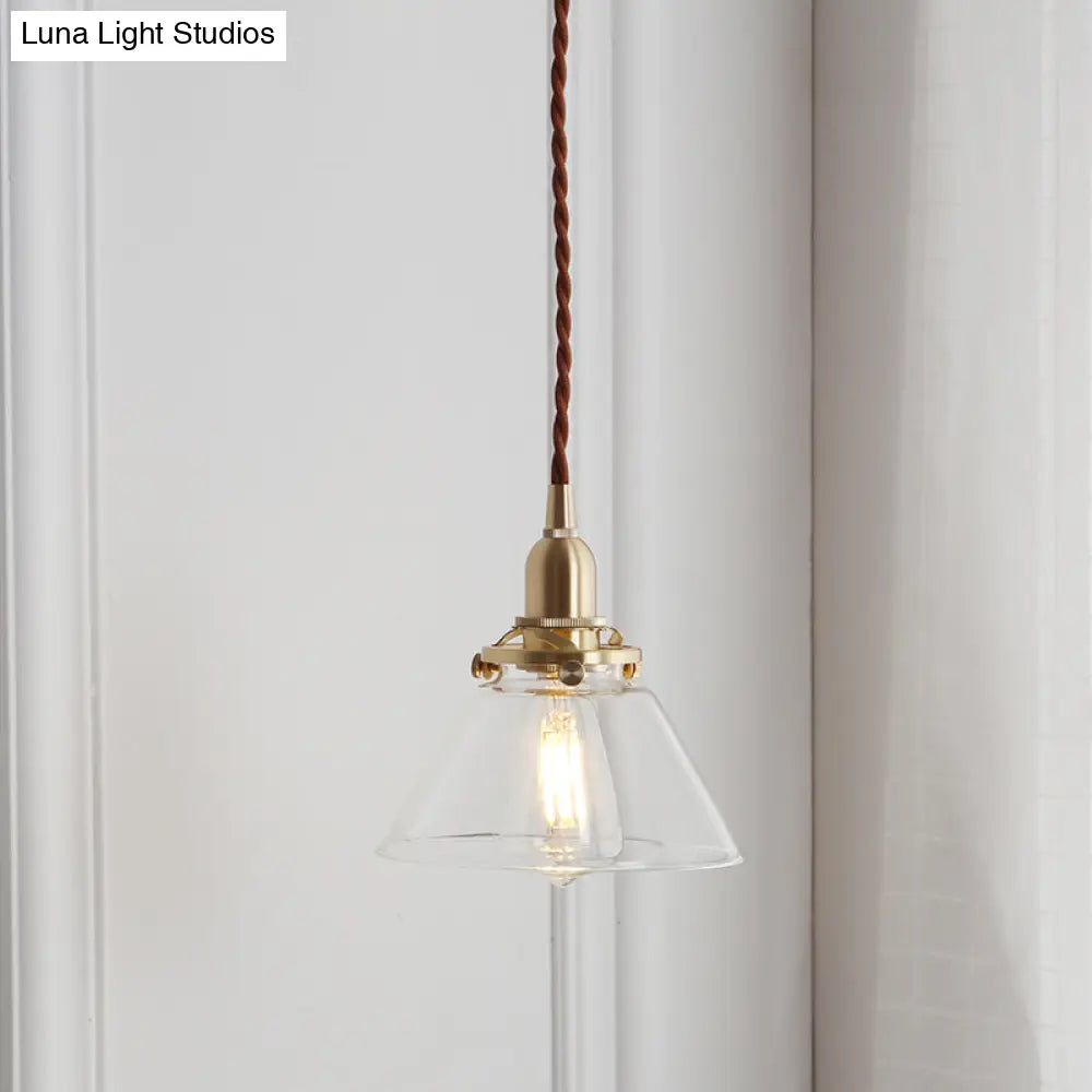 Antique Conical Glass Pendant Light - Clear 1-Light Fixture For Restaurants