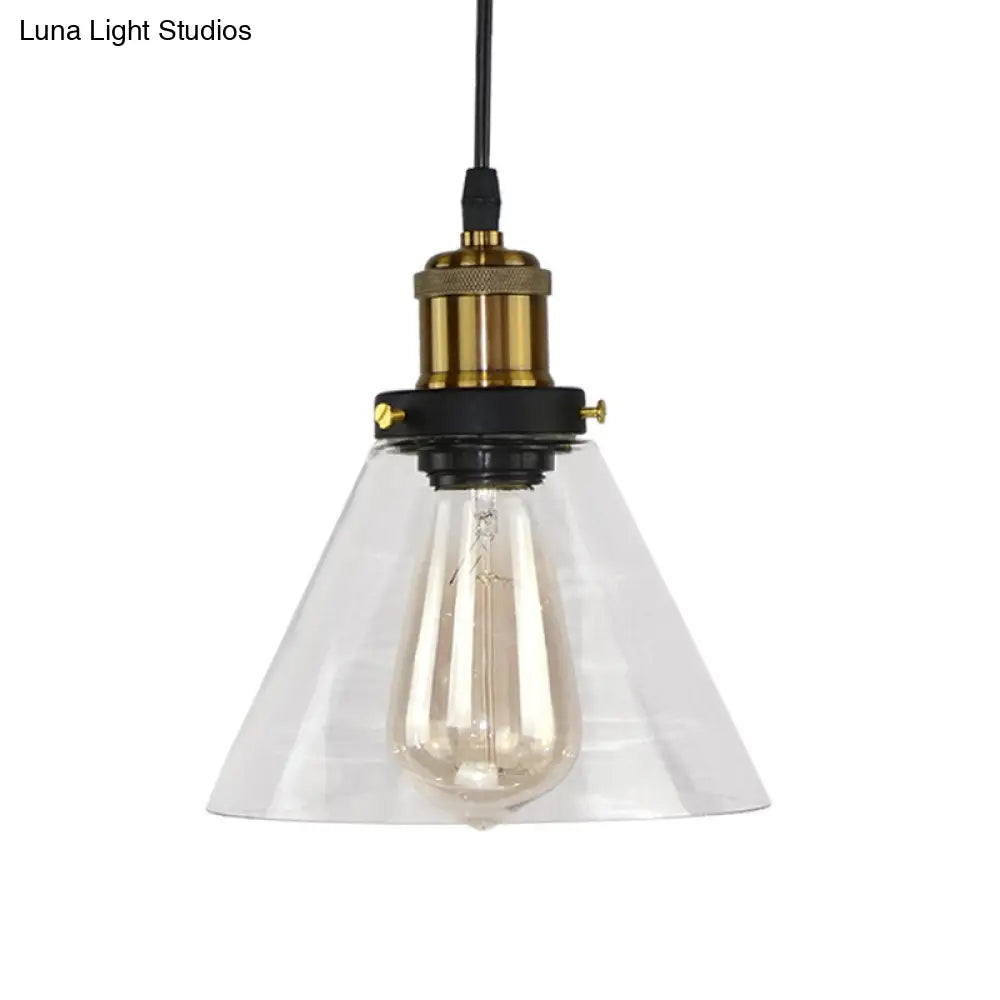 Clear Glass Pendant Light With Brass Shade For Kitchen Ceiling