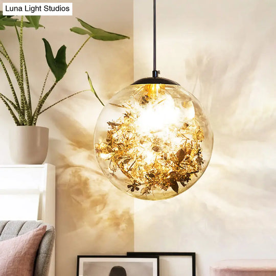 Clear Glass Pendant Light With Foil Flower - Perfect For Dining Room Gold / 8