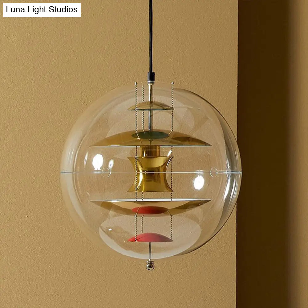 Global Ceiling Pendant With Clear Glass And Inner Layered Shade - Modern 1-Light Down Lighting Gold