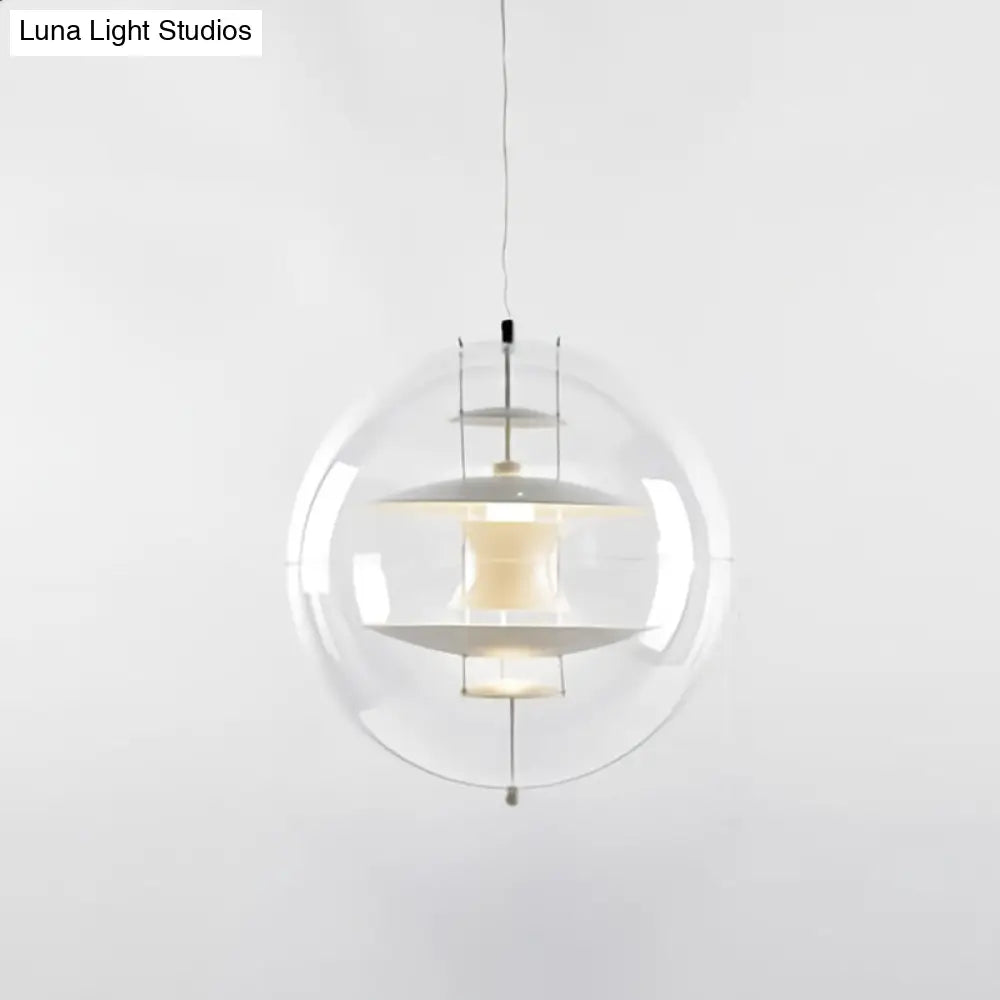 Global Ceiling Pendant With Clear Glass And Inner Layered Shade - Modern 1-Light Down Lighting White