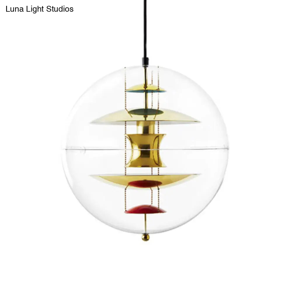 Global Ceiling Pendant With Clear Glass And Inner Layered Shade - Modern 1-Light Down Lighting