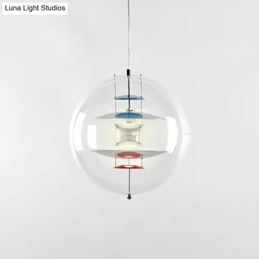 Global Ceiling Pendant With Clear Glass And Inner Layered Shade - Modern 1-Light Down Lighting