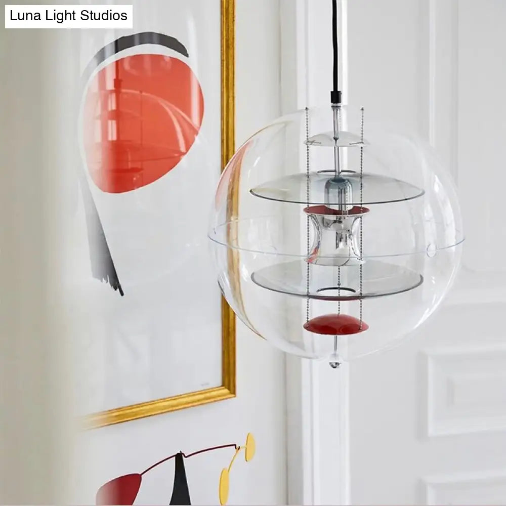 Global Ceiling Pendant With Clear Glass And Inner Layered Shade - Modern 1-Light Down Lighting
