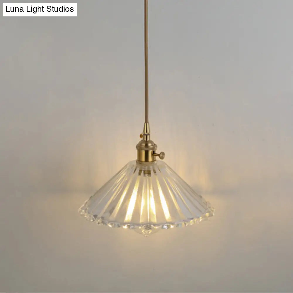 Shaded Pendant Light With Clear Textured Glass - Simplicity Series / I