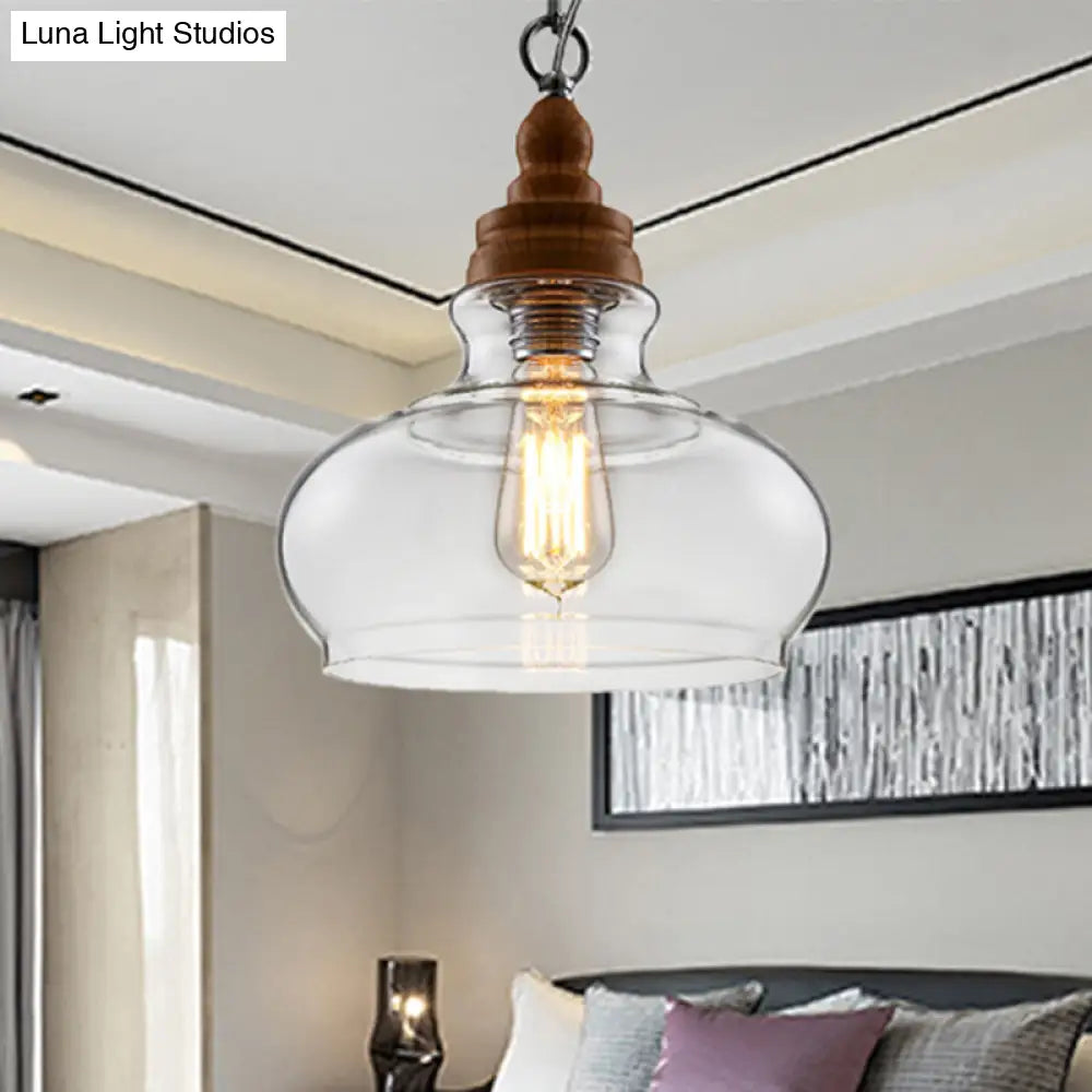 Clear Glass Pendant Lighting Kit - Modernist 1-Light Brown Ceiling Lamp For Restaurants / Bowl