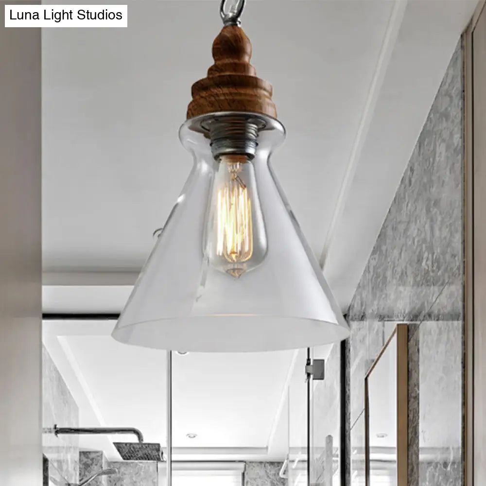 Clear Glass Pendant Lighting Kit - Modernist 1-Light Brown Ceiling Lamp For Restaurants / Cone