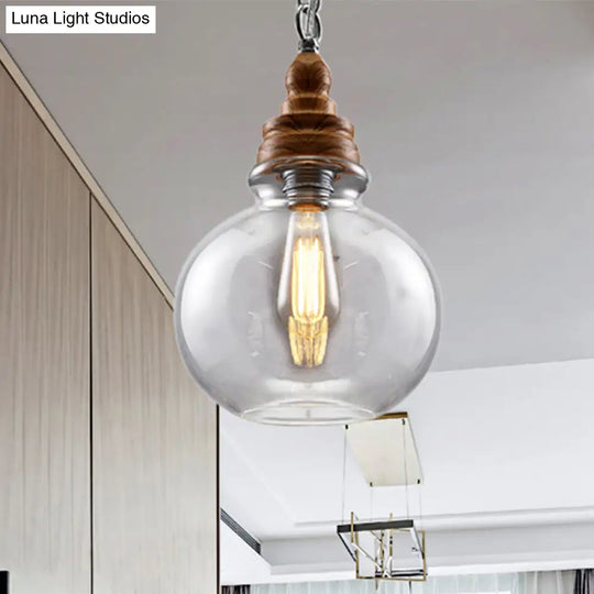 Clear Glass Pendant Lighting Kit - Modernist 1-Light Brown Ceiling Lamp For Restaurants / Globe