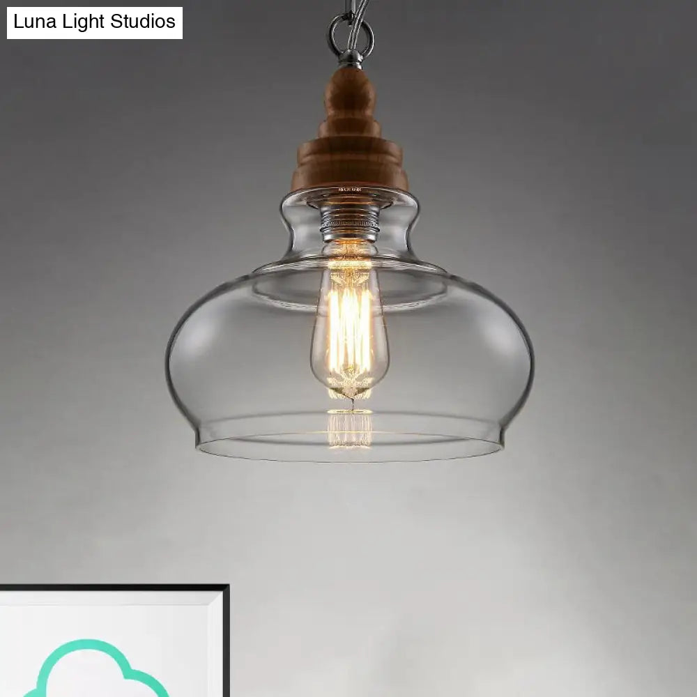 Clear Glass Pendant Lighting Kit - Modernist 1-Light Brown Ceiling Lamp For Restaurants