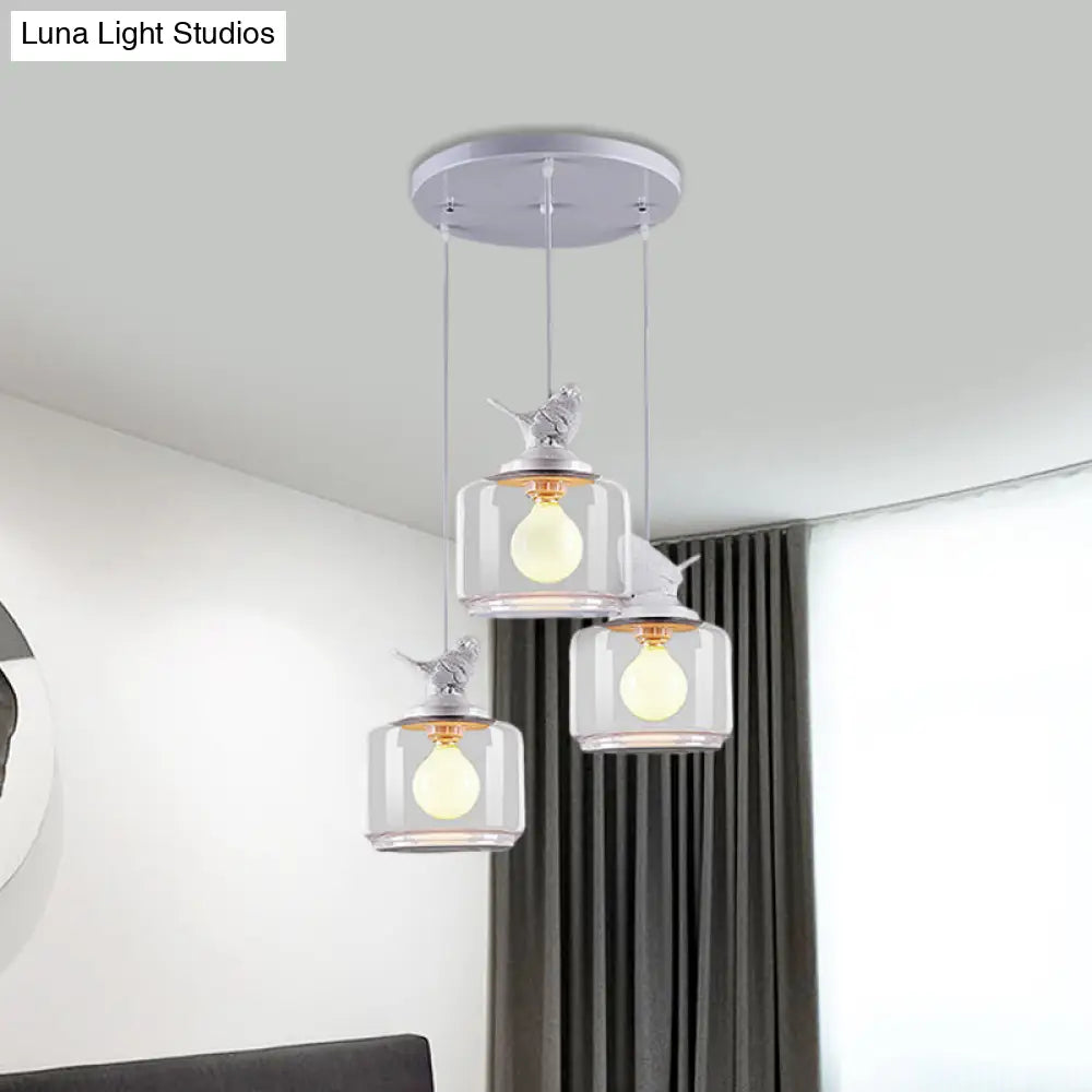 Clear Glass Pendant Lighting Nordic Style - 3 Bulbs White Multi Light Ceiling Fixture With Resin