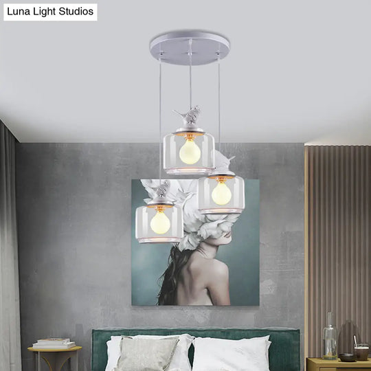 Clear Glass Pendant Lighting Nordic Style - 3 Bulbs White Multi Light Ceiling Fixture With Resin