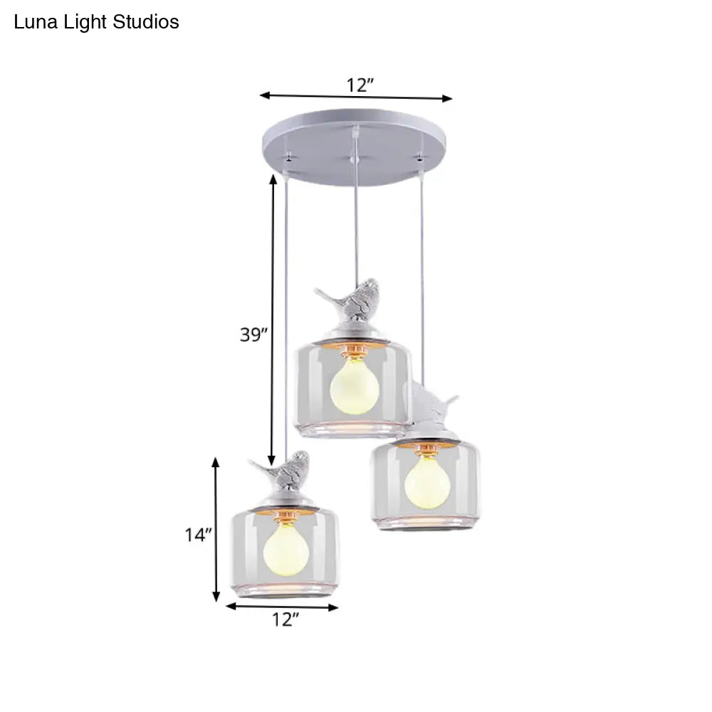 Clear Glass Pendant Lighting Nordic Style - 3 Bulbs White Multi Light Ceiling Fixture With Resin