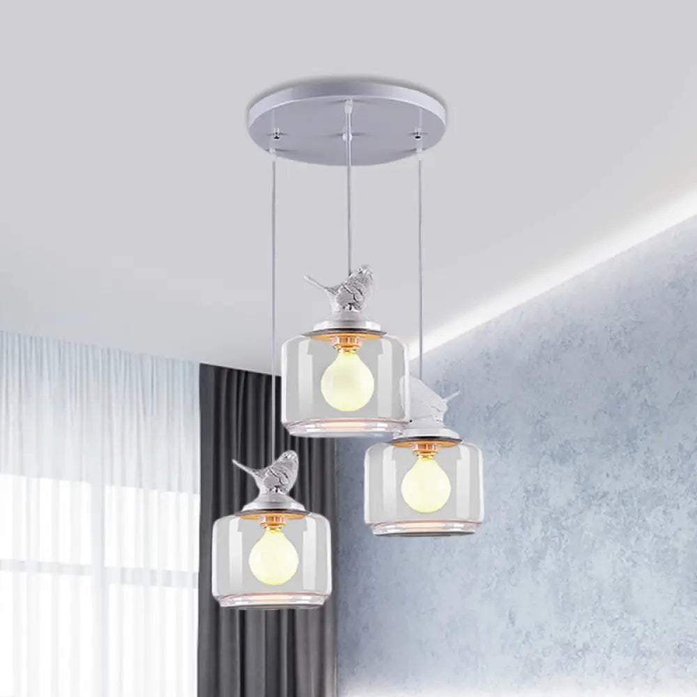 Clear Glass Pendant Lighting Nordic Style - 3 Bulbs White Multi Light Ceiling Fixture With Resin