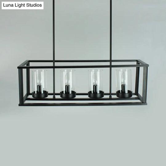 Clear Glass Pendant Retro Industrial Kitchen Island Light Fixture - Rectangle Cage 4/5-Light Option