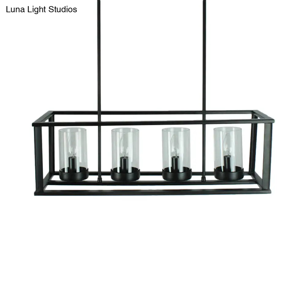 Clear Glass Pendant Retro Industrial Kitchen Island Light Fixture - Rectangle Cage 4/5-Light Option