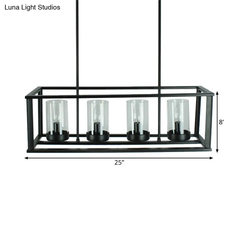 Clear Glass Pendant Retro Industrial Kitchen Island Light Fixture - Rectangle Cage 4/5-Light Option