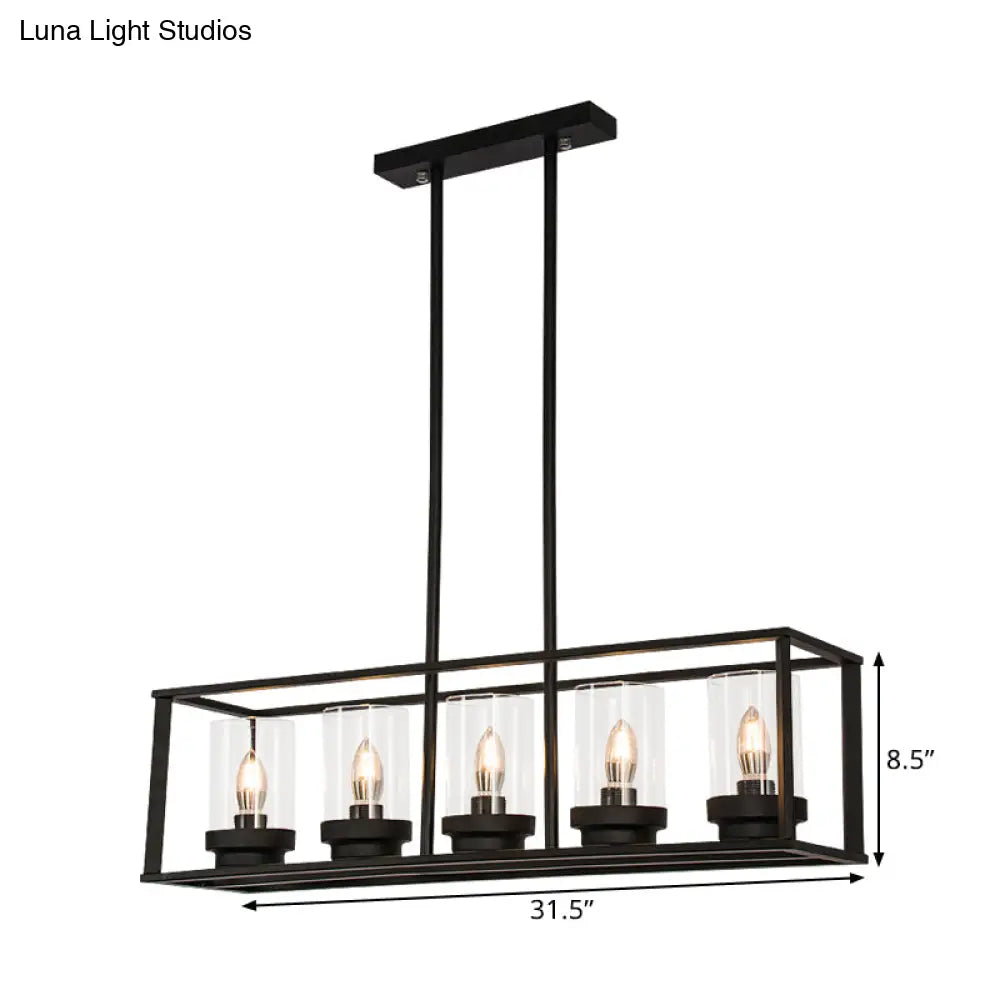 Clear Glass Pendant Retro Industrial Kitchen Island Light Fixture - Rectangle Cage 4/5-Light Option