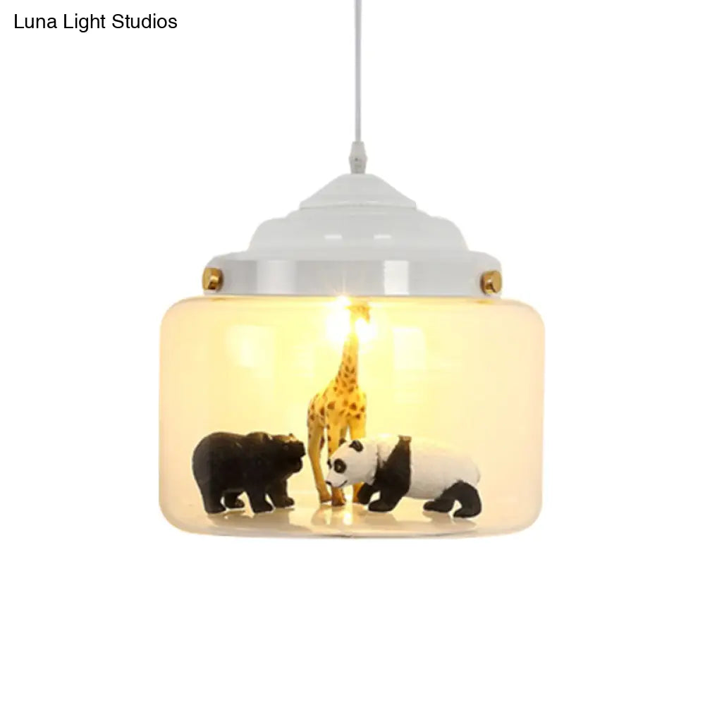 Clear Glass Pendulum Light With Nordic Style - 1 White/Black Suspension Lamp In Jar Shape Animal