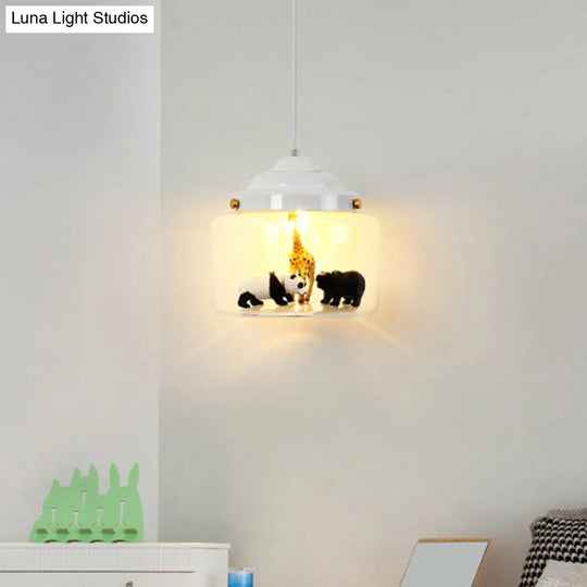 Clear Glass Pendulum Light With Nordic Style - 1 White/Black Suspension Lamp In Jar Shape Animal