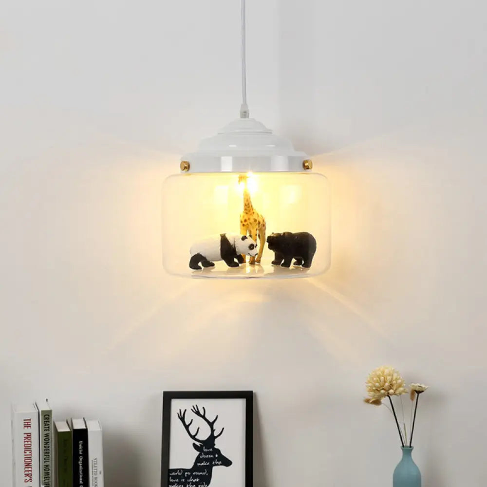 Clear Glass Pendulum Light With Nordic Style - 1 White/Black Suspension Lamp In Jar Shape Animal