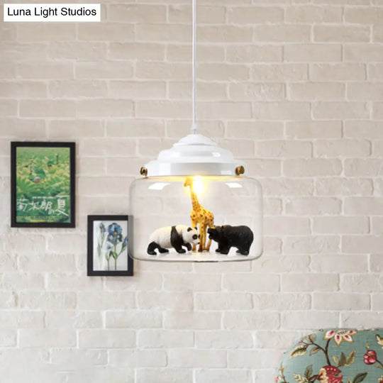 Clear Glass Pendulum Light With Nordic Style - 1 White/Black Suspension Lamp In Jar Shape Animal