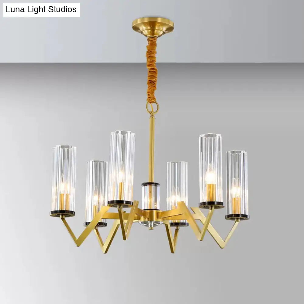 Modern Glass Prism Pendant Light - Tube Shade Brass Finish Chandelier (6/8-Bulb) 6 /