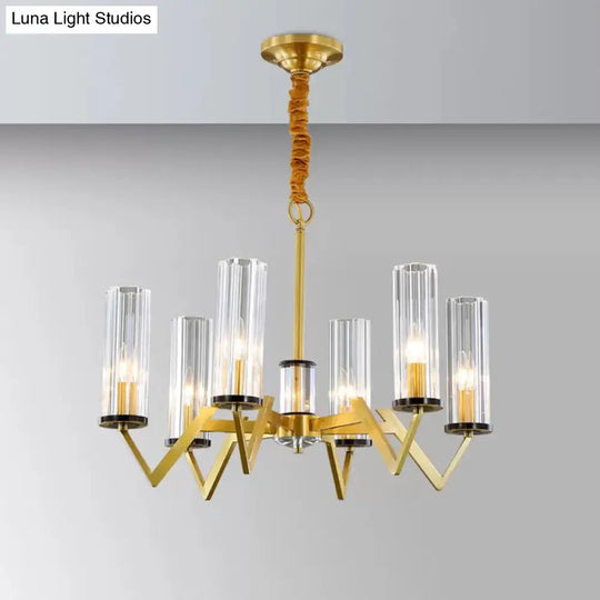 Modern Glass Prism Pendant Light - Tube Shade Brass Finish Chandelier (6/8-Bulb) 6 /