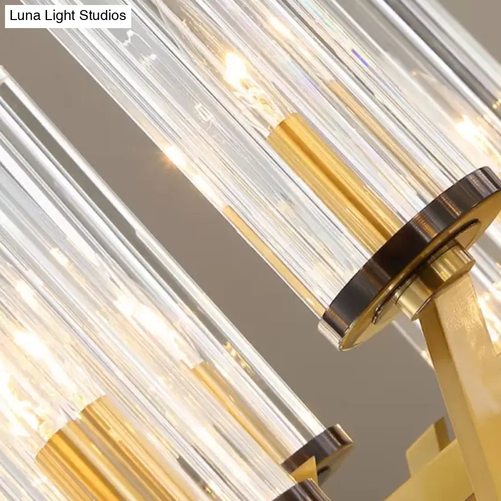 Clear Glass Prism Pendant Light-Post Modern Brass Chandelier For Bedroom