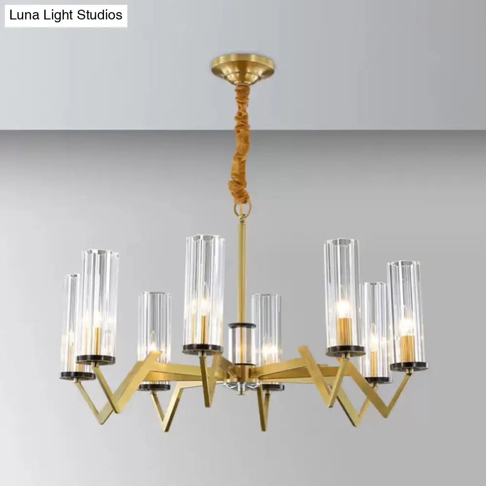 Modern Glass Prism Pendant Light - Tube Shade Brass Finish Chandelier (6/8-Bulb) 8 /