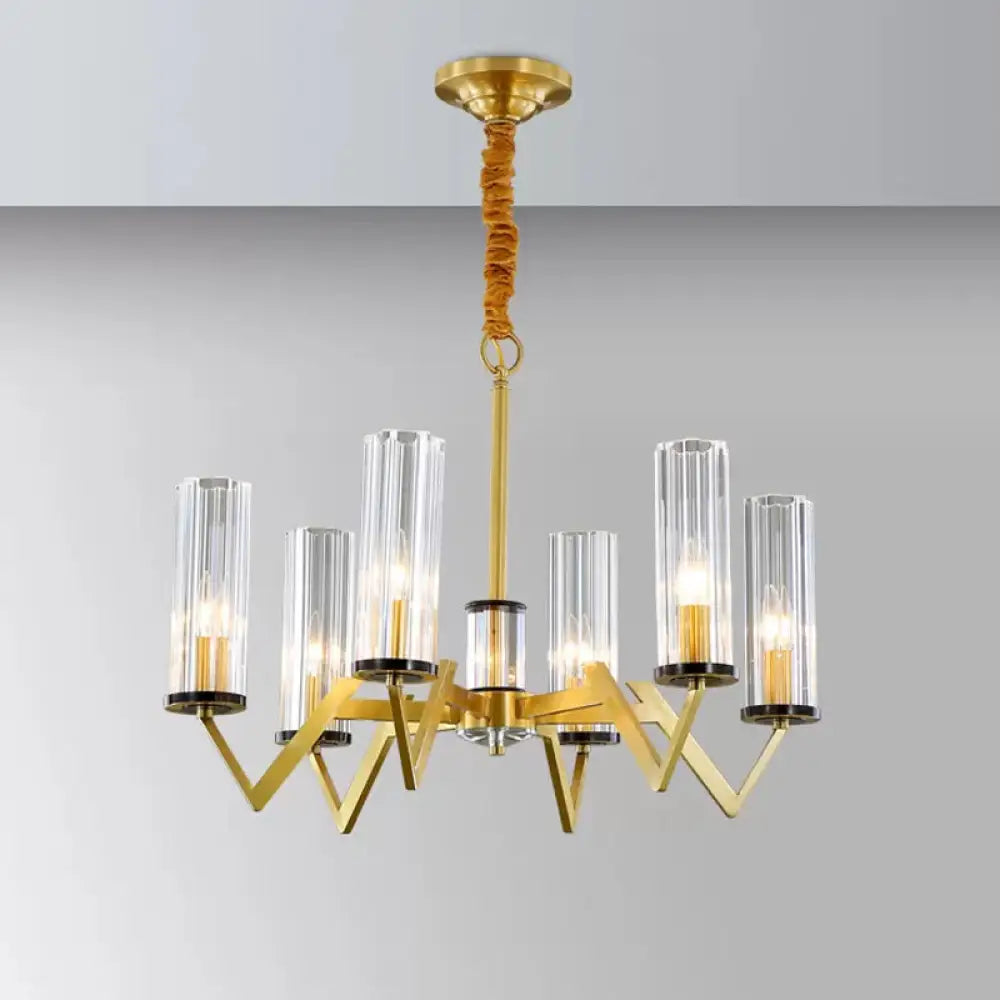 Clear Glass Prism Pendant Light-Post Modern Brass Chandelier For Bedroom 6 /