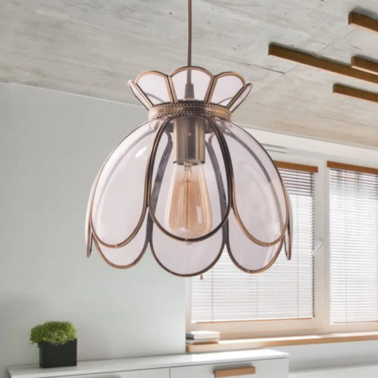 Clear Glass Ruffled Edge Pendant Light Fixture 1 Bulb 9.5/10.5 Wide / 10.5