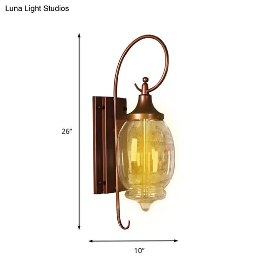 Clear Glass Sconce Light With Black Oval Shade - Industrial Wall Lamp For Living Room