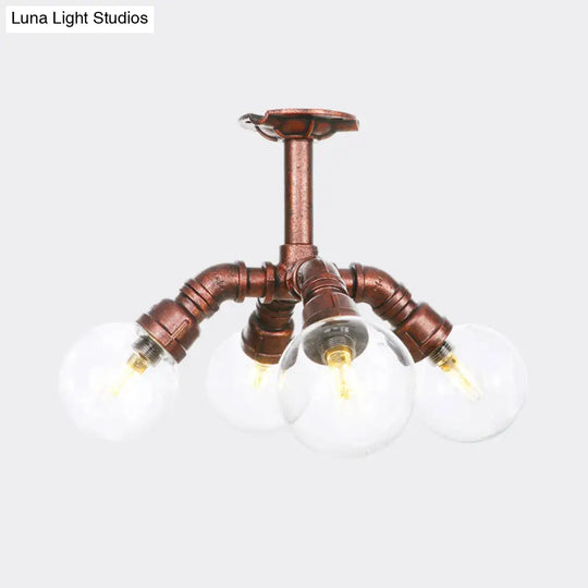 Clear Glass Semi-Flush Ceiling Light With Ball Design - Farmhouse Style Copper Finish Restaurant