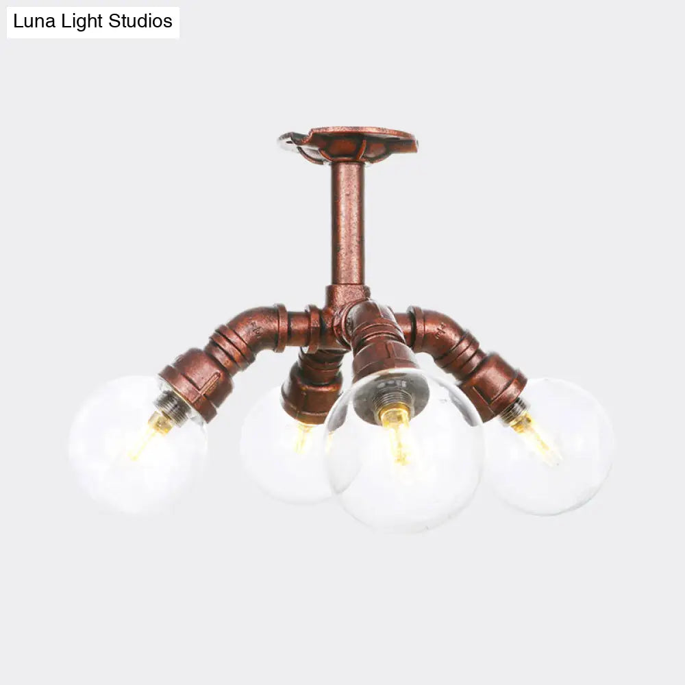 Clear Glass Semi - Flush Ceiling Light With Ball Design - Farmhouse Style Copper Finish Restaurant