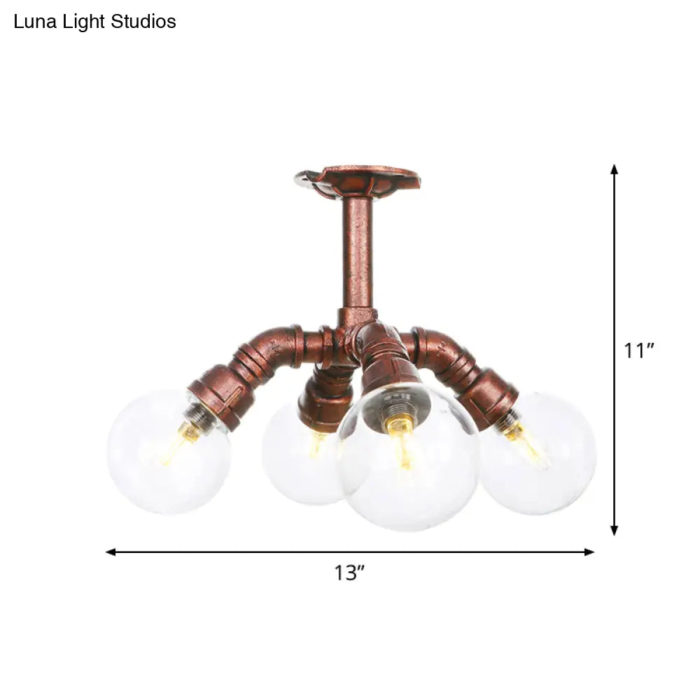 Clear Glass Semi - Flush Ceiling Light With Ball Design - Farmhouse Style Copper Finish Restaurant