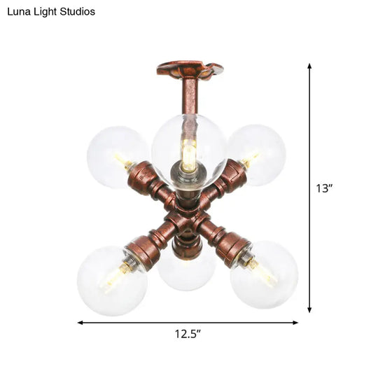 Clear Glass Semi-Flush Ceiling Light With Ball Design - Farmhouse Style Copper Finish Restaurant