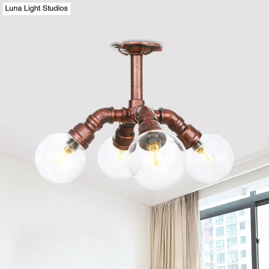 Clear Glass Semi-Flush Ceiling Light With Ball Design - Farmhouse Style Copper Finish Restaurant