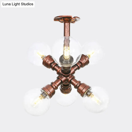 Clear Glass Semi - Flush Ceiling Light With Ball Design - Farmhouse Style Copper Finish Restaurant