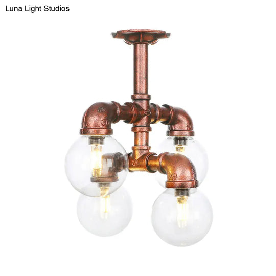 Clear Glass Semi-Flush Ceiling Light With Ball Design - Farmhouse Style Copper Finish Restaurant