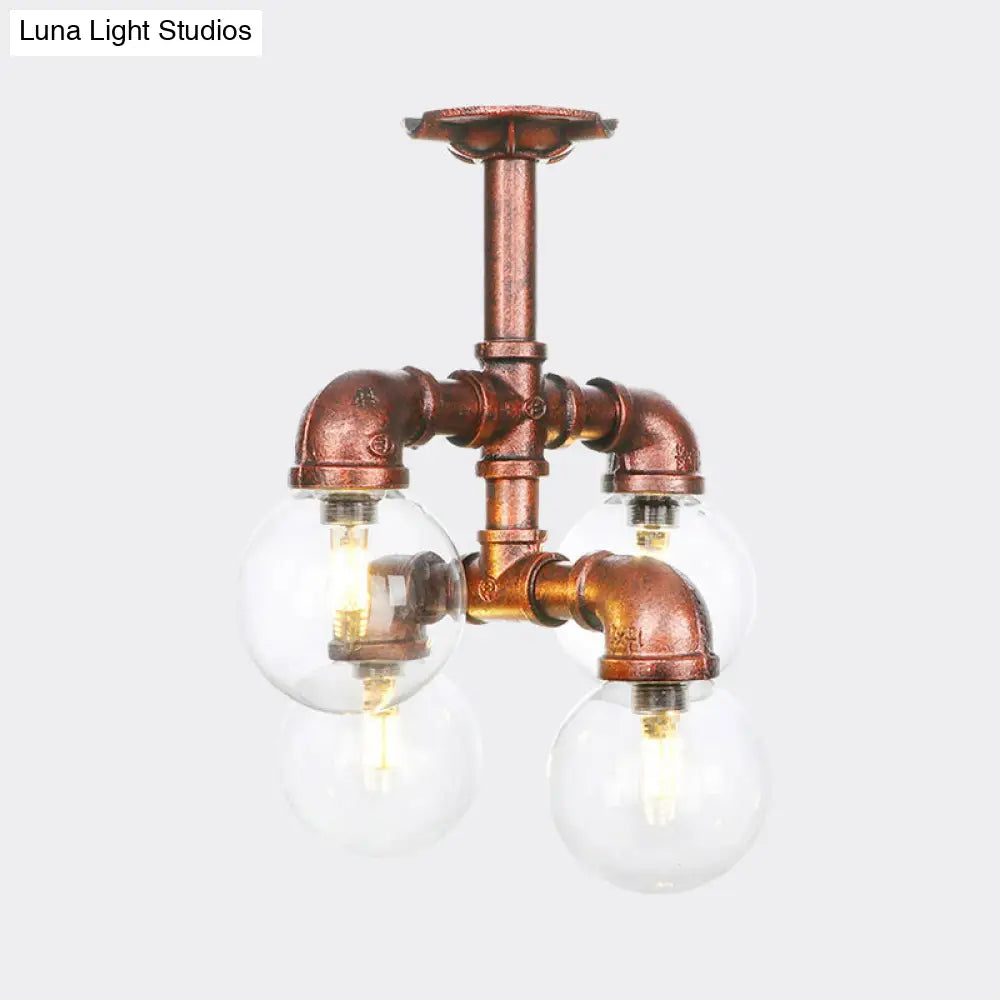 Clear Glass Semi-Flush Ceiling Light With Ball Design - Farmhouse Style Copper Finish Restaurant