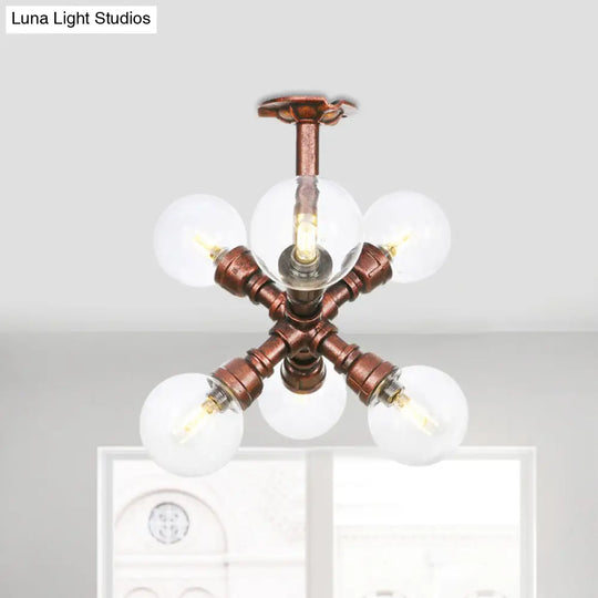 Clear Glass Semi - Flush Ceiling Light With Ball Design - Farmhouse Style Copper Finish Restaurant