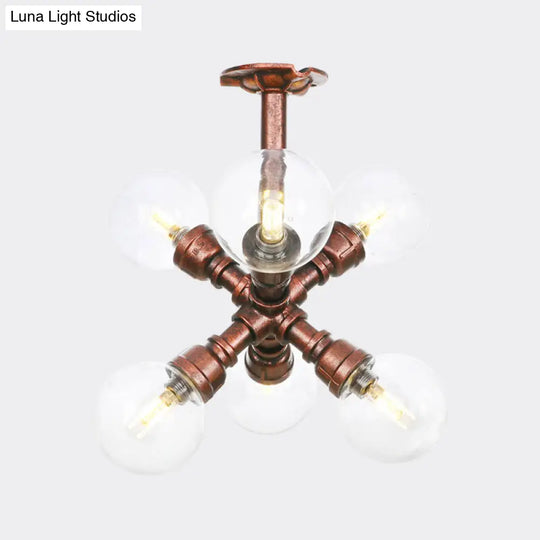 Clear Glass Semi-Flush Ceiling Light With Ball Design - Farmhouse Style Copper Finish Restaurant