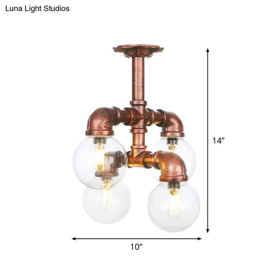 Clear Glass Semi - Flush Ceiling Light With Ball Design - Farmhouse Style Copper Finish Restaurant