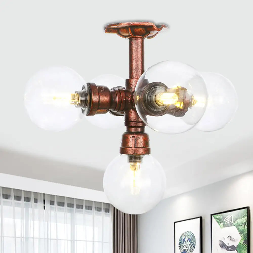 Clear Glass Semi - Flush Ceiling Light With Ball Design - Farmhouse Style Copper Finish Restaurant