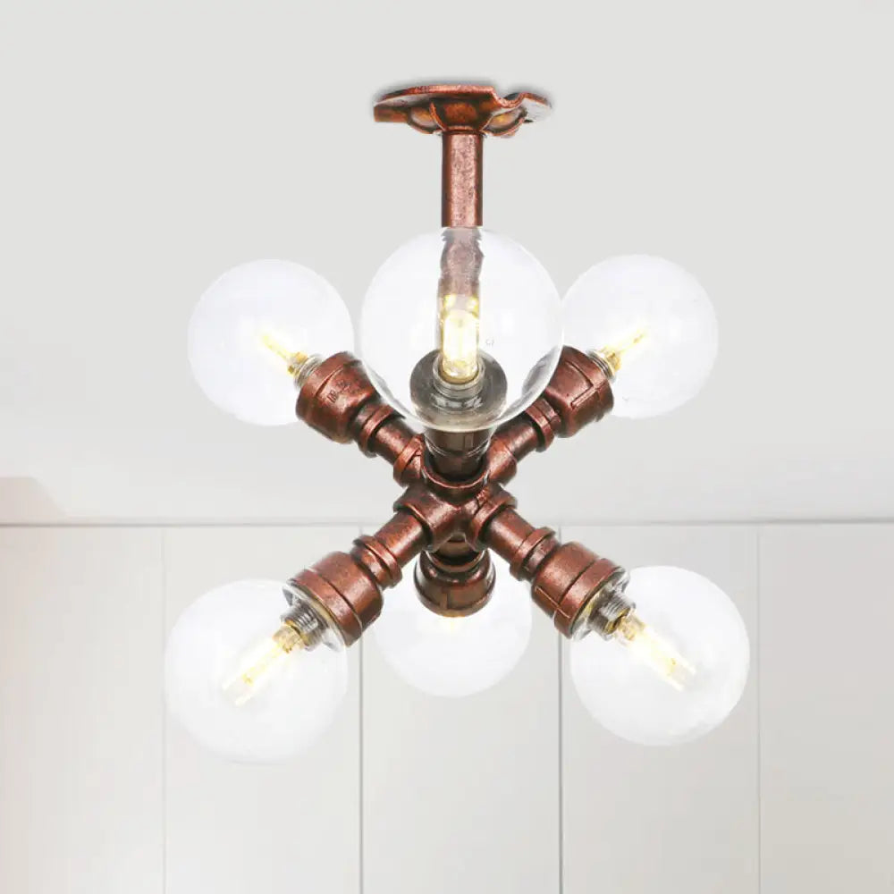 Clear Glass Semi - Flush Ceiling Light With Ball Design - Farmhouse Style Copper Finish Restaurant