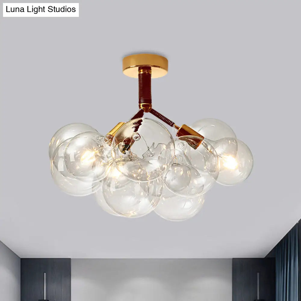 Clear Glass Semi Flush Ceiling Light With Contemporary Bubble Design For Foyer And Corridor