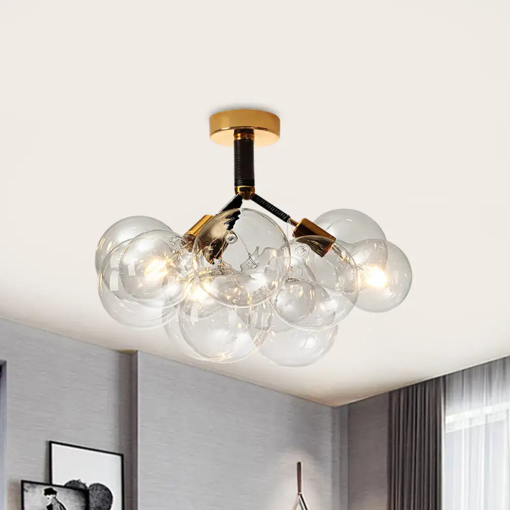 Clear Glass Semi Flush Ceiling Light With Contemporary Bubble Design For Foyer And Corridor