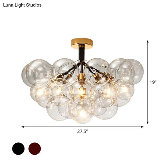 Clear Glass Semi Flush Ceiling Light With Contemporary Bubble Design For Foyer And Corridor