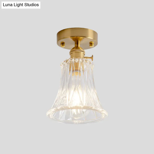 Clear Glass Single Light Gold Semi Flush Industrial Ceiling Lighting - Cone/Cylinder/Bell Corridor