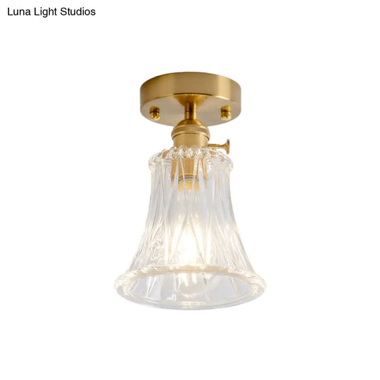 Clear Glass Single Light Gold Semi Flush Industrial Ceiling Lighting - Cone/Cylinder/Bell Corridor